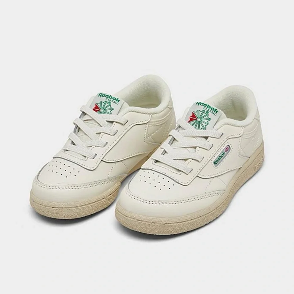 Reebok Kids Club C Vintage Sneakers in Off-White with Green and Red Accents
